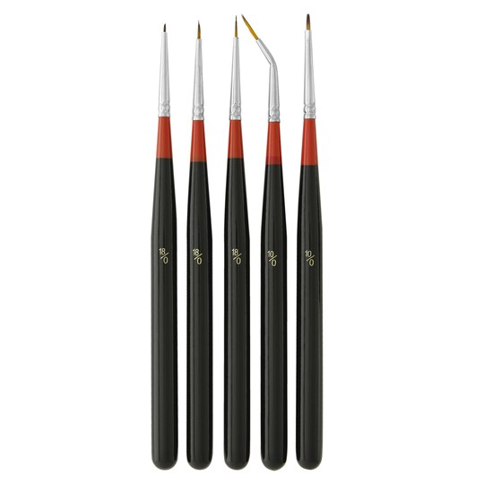 U.S. Art Supply; 5 Piece Miniature Tight Spot Micro Fine Detail Art & Beauty Taklon Brush Set with Wood Handles; Category:Specialty; Image:1